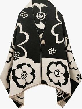 28"×71" Stylish Floral Design Soft Shawl Wrap Scarf with Button